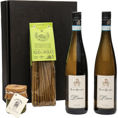 Geschenkkorb für Feinschmecker mit Lugana, Weißwein aus Italien, trocken, Pasta und Pesto alla Genovese. Eine leckere Geschenkidee für besondere Anlässe.