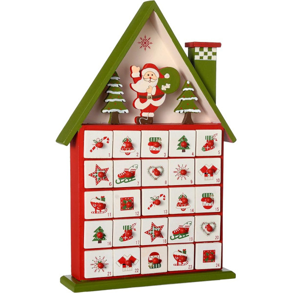 WeRChristmas Weihnachtsdekoration Advent Kalender Holzhaus, Mehrfarbig, 37 cm