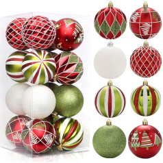 16 Stück 8 cm Weihnachtskugeln Weihnachtsbaumschmuck bruchsicher Weihnachtskugeln Ornamente Set für Weihnachtsbaumschmuck, Weihnachtskranz und Partydekorationen (Rot, Grün)