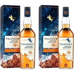 Talisker 10 Jahre | aromātiskā viena iesala skotu viskijs | ar iepakojumu | izgatavots no rokām Schottischen Insel Skye | 45,8% vol | 700ml Einzelflasche | (Iepakojums ar 2 iepakojumiem)