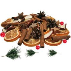 Super Idee Christmas Pot Pourri 200 g ar kanēļa standziņām, citrona šķēlītēm, priežu čiekuriem, koka mango, bērza zvaigznītēm un ogām Ziemassvētku amatniecība Adventes vainags Adventes galda rotājums Adventes galda rotājums Konfeti rot