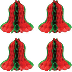 A Beistle Creation S22312-RGAZ4 Honeycomb Paper Bells 4 Ziemassvētku rotājumi Ziemas svinību piederumi, papīrs, sarkans/zaļš