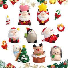 12Pcs Mini Weihnachten Figuren Set Christmas Party liefert Cupcake Figuren Cake Topper Elch Kuchendekoration Tortendeko für Kinder Xmas Party Babyparty Schneemann Familienessen Dekoration Ornamente