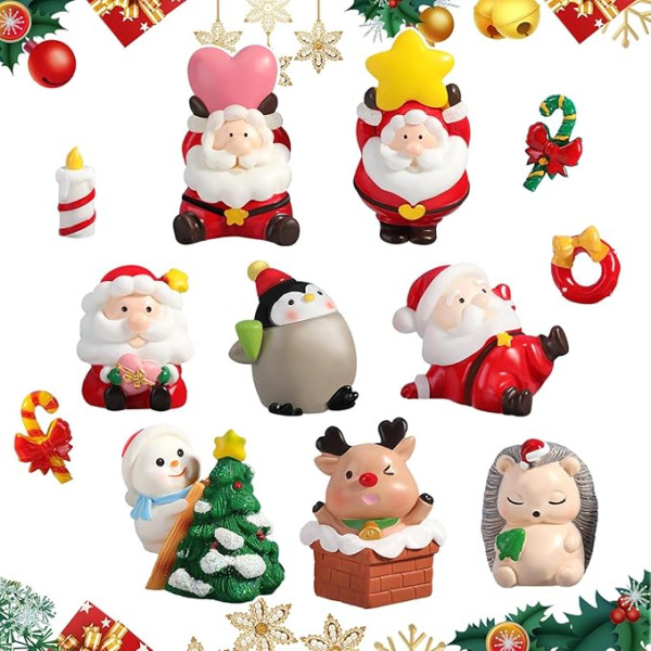 12Pcs Mini Weihnachten Figuren Set Christmas Party liefert Cupcake Figuren Cake Topper Elch Kuchendekoration Tortendeko für Kinder Xmas Party Babyparty Schneemann Familienessen Dekoration Ornamente