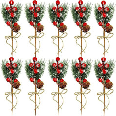 Joakaui Künstliche Tannennadeln mit roten Beeren, Weihnachtsbaumschmuck für Weihnachten, Party, Ostern, Erntedankfest, Dekoration, Girlande, Tischdekoration, 10 Stück