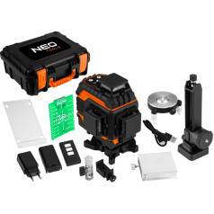 Neo Tools 3D lāzers, 16 līnijas, zaļš, somiņa, mērķa plāksne, magnētiskais turētājs, lādētājs