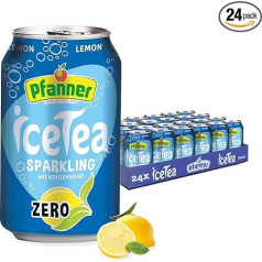 Pfanner Lemon Zero ledus tēja - dzirkstoša skārda uzglabāšanas iepakojumā - gāzēta ledus tēja ar citrona aromātu (24 x 0,33 l)