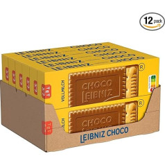 LEIBNIZ Choco Whole Milk, 12 gab., kraukšķīgi sviesta cepumi, iepildīti maigā piena šokolādē, beramkravas iepakojums pārdošanai (12 x 125 g)