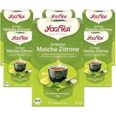 YOGI TEA, Zaļā tēja Matcha Lemon, Ajūrvēdas zaļā organiskā zāļu tēja, zaļās tējas, Matcha, citronzāles un laima maisījums, Yogi tējas iepakojums 6, 6 x 17 maisiņi (kopā 102 tējas maisiņi)