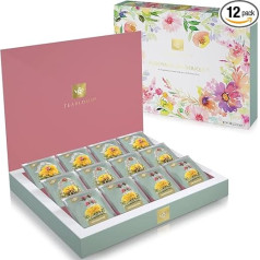 Teabloom Tea Flower Box - rūpīgi atlasītas tējas dāvanu komplekts ar 12 gardēžu ziedu tējām - 36 uzlējumi - iepakots elegantā dāvanu tējas kastītē