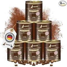 Escapure pieaugušo zirgu barība 6 x 800 g skārda - 88% tīras zirga gaļas barība suņiem - zirgu barība bez piedevām - papildbarība pieaugušiem suņiem Bez graudaugiem