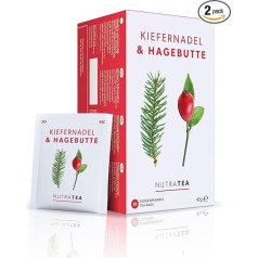 Nutra Tea Rosehip & Pine Needle, priežu adatu tēja veicina dabisko organisma aizsardzību, veicina nieru un urīnpūšļa funkciju saglabāšanu, 40 atkārtoti lietojami tējas maisiņi, rožu tēja, rožu tēja