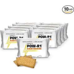 Iepakoti cepumi, iepakojumā pa 10 gabaliem, ration1 POW-R1® cietie cepumi (bruņu plāksnītes), 14 kraukšķīgi cepumi iepakojumā (155 g), 10 x 155 g, sviesta cepumu garša, 5 gadu derīguma termiņš, izmantošanai brīvā dabā, kempingā, pārgāj