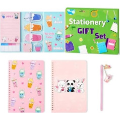 WATINC Bubble Tea Sticky Notes Set of 3 Sticky Notes Notebook Neutral Pen Princess A5 Spiral Notebooks Memo Ballpoint Pen Writing Set Office School Children Students Birthday Christmas Accessories