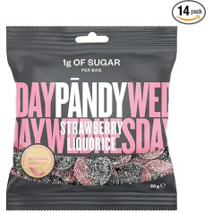 PANDY Augļu košļājamās gumijas bez cukura - zemeņu un lakricas - garšīga zemeņu un lakricas kombinācija, tikai 1 g cukura un 75 kalorijas, 14×50g