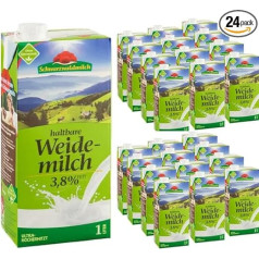 Black Forest Milk Zemu tauku satura H piens, 3,8% tauku izturīgs piens, ganību piens, 1 litrs, iepakojums 24 pufai