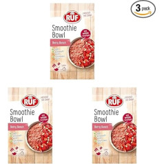 RUF Smoothie Bowl Berry Bunch, auzu pārslu brokastu uzkoda ar ogām un Chia sēklām, viegli un ātri pagatavojama, vegāniska, 1 x 50 g maisiņš (3 gab.)