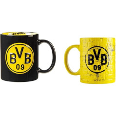 Borussia Dortmund BVB krūze ar iekšējo apdari, melna, viens izmērs (1 gab.) & BVB kauss dzeltenajai sienai, dzeltens, 1 gab. (1 iepakojums)