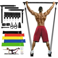 MOTOGZRGQ Fitnesa Pilates bāra komplekts ar pretestības joslu komplektu sievietēm un vīriešiem Bodybuilding Home Gym Joga Pilates Exercise Workout Equipment