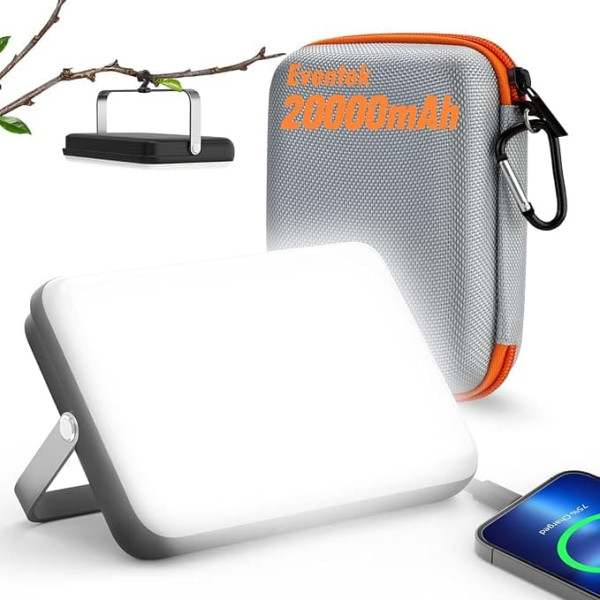 Eventek LED kempinga lampa 4000 lm, 20000 mAh Power Bank USB uzlādējama telts lampa līdz 144 stundām, IPX5 ūdensizturīga kempinga lampa ar 4 gaismas režīmiem lasīšanai, telts, makšķerēšanai, aptumšošanai