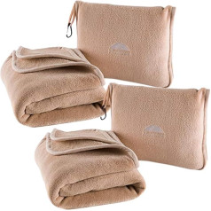 BlueHills Pack of 2 Premium Soft Plush Travel Blanket Pillow Aeroplane Essentials for Two in Bag with Carry On Strap and Backpack Clip Compact Airplane Travel Accessories Flight Blanket Blankets Blankets Beige