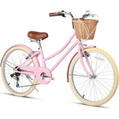 Glerc Missy 20 / 24 / 26 collu meiteņu velosipēds Cruiser City 6 ātrumu hibrīda velosipēds ar pītu grozu, viegls, paredzēts jauniešiem vecākiem par 6 gadiem, dažādās krāsās