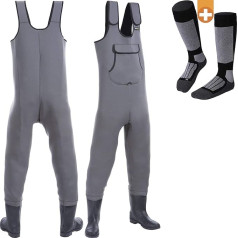 Waterproof, breathable neoprene waders with rubber boots, size 39-48 (UK 6-13) - perfect as fishing trousers/waders for men +Plus: 1 x thermal socks, darkgray, 39-40