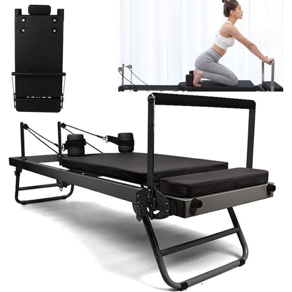 Salokāms Pilates Reformer aparāts, salokāms Reformer Pilates aparāts mājām un sporta zālei, regulējams intensitāte, Pilates Reformer aparāts, uzlabo pamatnes spēku un līdzsvaru (melns)