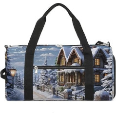 Pilna drukas sporta somu Tote Bag ar plecu siksnu un mugursomas funkciju, Ziemassvētku ziemas laimes aina, viens izmērs der visiem, rokas bagāža, Ziemassvētku ziemas laimes aina, rokas bagāža