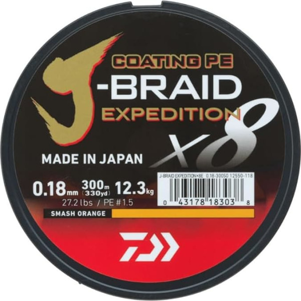 DAIWA J-Braid Expedition X8E, 150m, Smash Orange, Pīta aukla