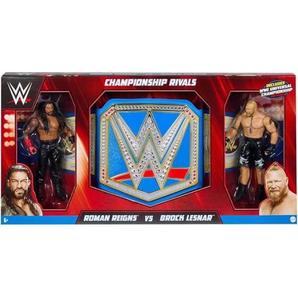 WWF/WWE Championship Rivals Roman Reigns vs. Brock Lesnar figūriņu komplekts ar universālā čempiona jostu