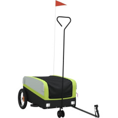 vidaXL Velosipēdu piekabe, velosipēdu piekabe, piekabe ar jūgstieni, drošības karogs, transporta piekabe, melna, zaļa, 30 kg, dzelzs