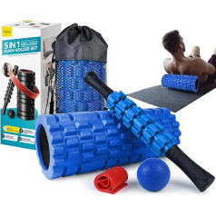 Krightlink 5 in 1 Foam Roller komplekts dziļu audu muskuļu masāžai, augsta blīvuma trigera punkta fitnesa patentēta vingrinājumu putu veltņa masāžas veltņa masāžas bumbiņas pretestības josla visam ķermenim