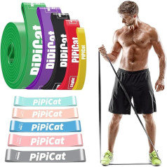 PiPiCat 10 Piece Set Fitness Resistance Bands, Pull-Up and Fitness Band with 10 Resistance Levels for Fitness, Stretching, Yoga, Strength Training, Calisthenics, Ideal for the Whole Family