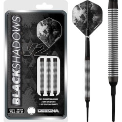 DESIGNA DARTS Black Shadows V2 D9792 90% volframa bultas ar mīkstajiem uzgaļiem, kātiņiem un lidojumiem M1 19g