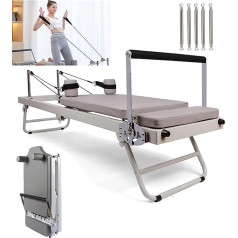 Salokāms Pilates Reformer mašīna mājās, regulējama intensitāte Reformer Pilates mašīna iesācējiem Sporta zāle Pilates mašīna stiprina galveno spēku un līdzsvaru (bēšs)