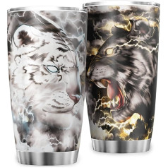 Ynbuyouzhong Magic Tigers 20oz Fantāzija melnā un baltā tīģeri Vacuum Insulated Car Mug Travel Mug Dāvanu kafijas krūzes savvaļas dzīvās dabas krūzes