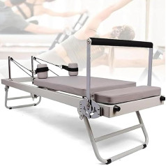 GYQSSD Pilates Reformer saliekamais Pilates Reformer mašīnu komplekts mājas treniņiem Pilates treniņu aprīkojums ar kvadrātveida kastīti un lecamauklu spēka treniņiem (bēšs)