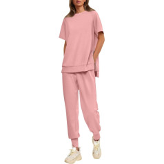 Women's Summer Sports Suit, Blouse, T-Shirt and Long Trousers, Trouser Suits, Casual Loose Leisure Suit, Zip, Round Neck, Jogging Suit, Airy, Lightweight Summer Outfits, Elegant, Solid Jogger