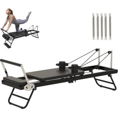 Pilates Reformer, salokāms Pilates Reformer mašīnu aprīkojums, ar 5 metāla pretestības atsperēm, mājas trenažieru zāle, Pilates treniņu aprīkojums spēka treniņiem