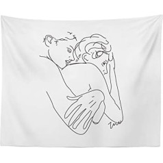 anaan Sketch Wall Hanging Gobelēns Line Art Drawing Contour Wall Towel Sienas apdare Gobelēns Griestu audums Dekoratīvs audums Modern Design (130 x 150 cm, Hug)