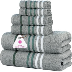 Casa Copenhagen Exotisches 6-teiliges Handtuch-Set, Kieferngrau, 525 g/m², 2 Badetücher, 2 Handtücher, 2 Waschlappen aus weicher ägyptischer Baumwolle für Badezimmer, Küche und Dusche