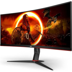 AOC Gaming CU34G2XP, 34 collu WQHD izliekts monitors, 180 Hz, FreeSync Prem., HDR400 (3440 x 1440, 1 ms GtG, HDMI, DisplayPort, USB koncentrators), melns/sarkans