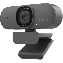 Nuroum V15-AF 2K tīmekļa kamera ar dubulto trokšņu slāpēšanas mikrofonu, 1080p 60 kadru sekundē tīmekļa kamera ar 75° FOV korekciju un gaismu, USB Plug & Play PC videozvaniem, konferencēm/Laptop Skype/Zoom/FaceTime