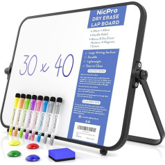 Nicpro Dry Erase mazā tāfele A3 ar statīvu, divpusēja magnētiskā galda tāfele ar 8 pildspalvām, 4 magnētiem, sūkli, skolēniem, klasei, birojam (30 x 40 cm)