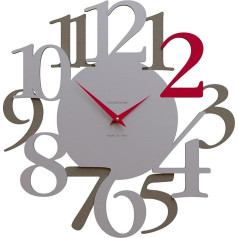 CalleaDesign - Wanduhr Modern Design Russell mit großen Ziffern, genau und leise 42x42 cm [Quarzgrau, Aluminium, Rubinrot]