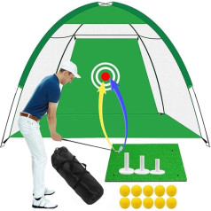 LOVMEAD Golfa prakses tīkls 3 m Chipping Net Set Indoor Outdoor ar golfa paklājiņu 10 golfa treniņa bumbiņas 3 Tees Gumijas mācību golfa tīkls Driving Impact Net Salokāms liels trāpīšanas prakses tīkls