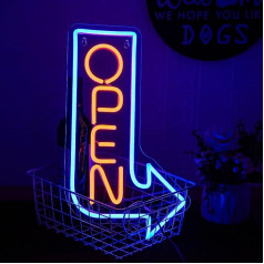 LMSIGNLY Atvērt neona zīmi Arrow Neon Light Regulējams spilgtums burti LED neona gaisma uzņēmējdarbībai USB Powered Arrow Open Neon Lights for Party Bar Salon Shop Blue Orange LED Sign