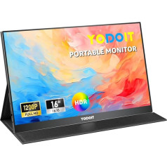 Yodoit portatīvais monitors 16 collu 1920 x 1200 FHD monitora ekrāns IPS 16:10 ar C tipa USB un iebūvētiem skaļruņiem ar viedo vāciņu, kas saderīgs ar datoru, klēpjdatoru, MacBook, Xbox