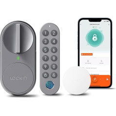 Lockin Smart durvju slēdzene G30 ar Keypad Pro, WiFi un lietotnes vadība, automātiskā bloķēšana, saderīga ar Alexa un Google, bezatslēgas elektroniskā durvju slēdzene, pirkstu nospiedums, piekļuves kods, pelēka krāsā